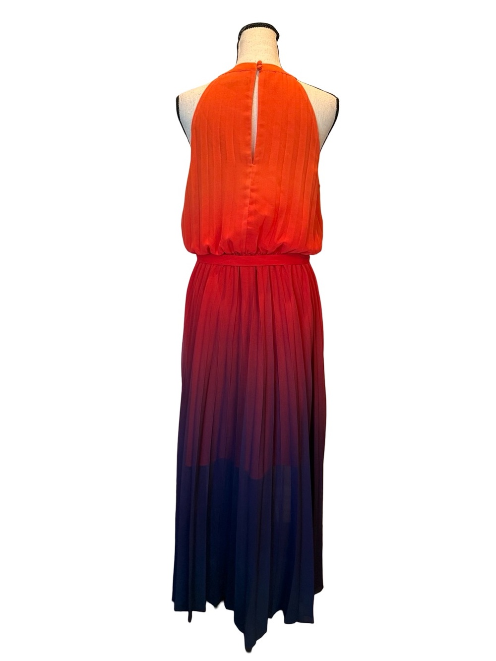 Rachel Roy Pleated Ombre Maxi Dress Orange Purple Halter Tie Waist Size 6 - Picture 4 of 12